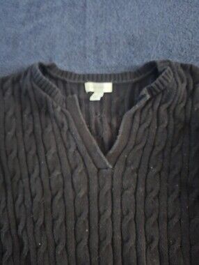 Cable-Knit V-Neck Sweater in Black